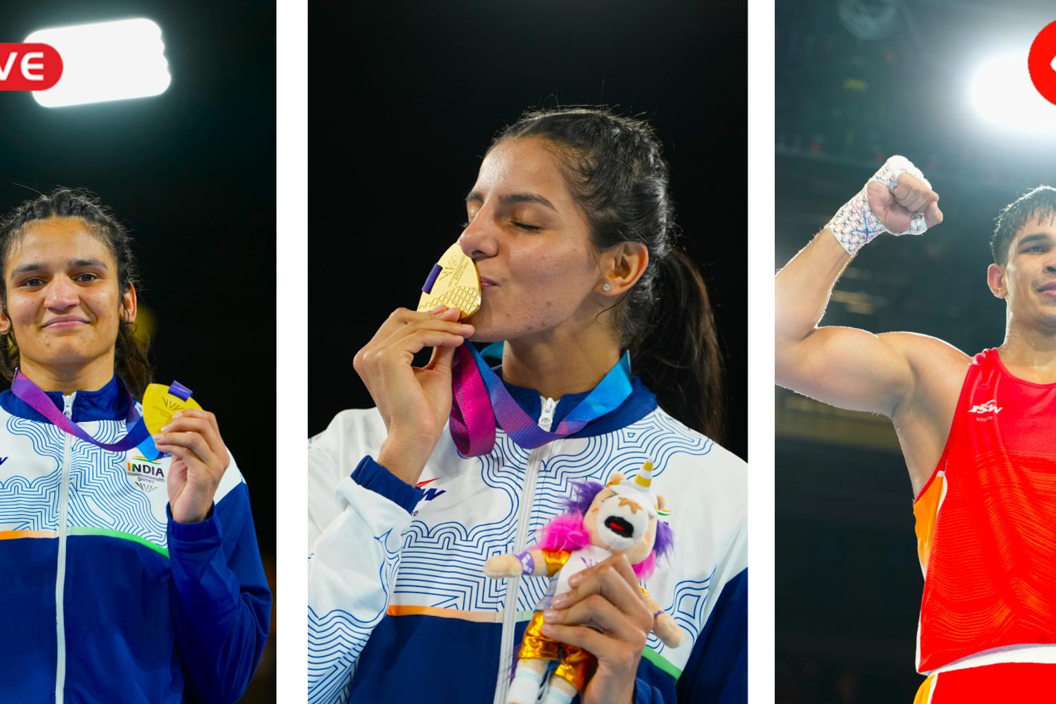 Indian athletes celebrating their medals at the Commonwealth Games