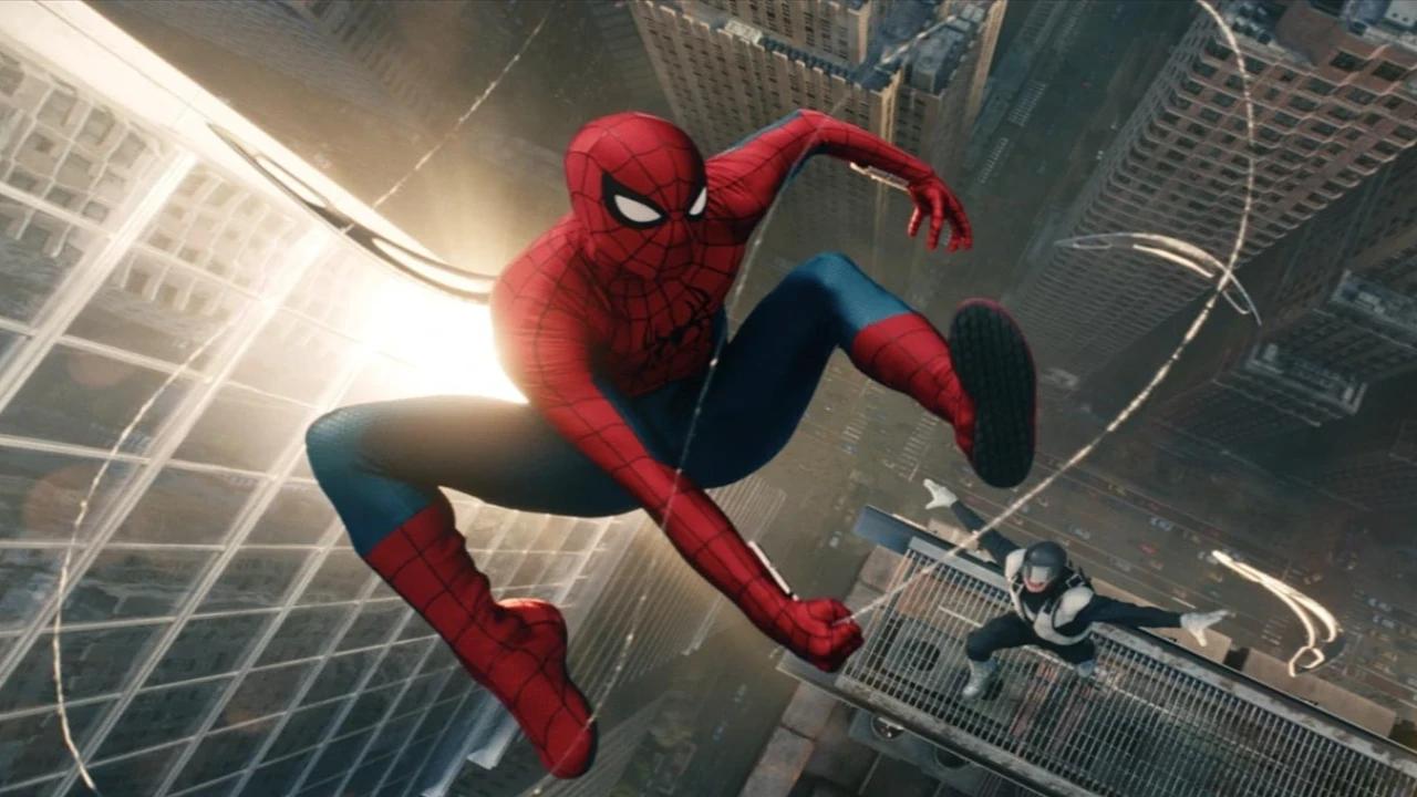 Tom Holland as Spider-Man in a action packed scene