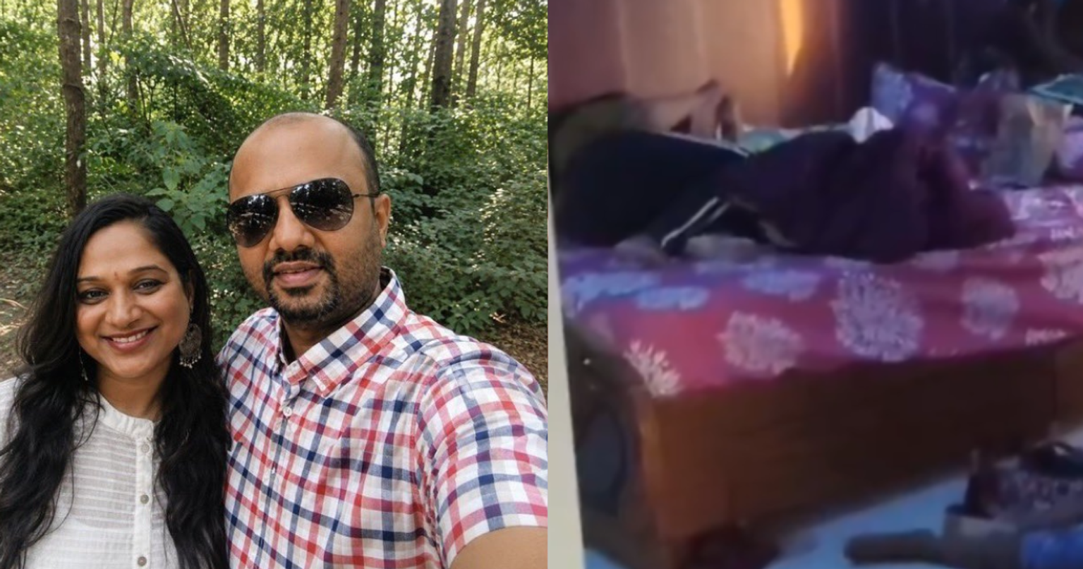 Woman scrolling through phone beside injured child on bed