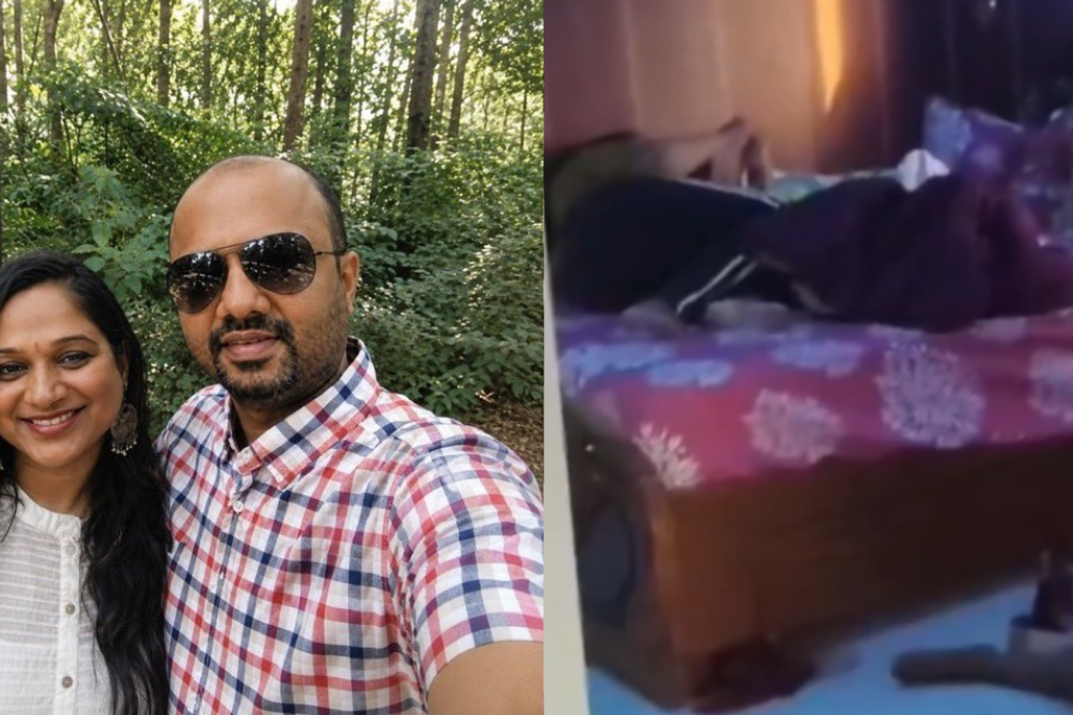 Woman scrolling through phone beside injured child on bed