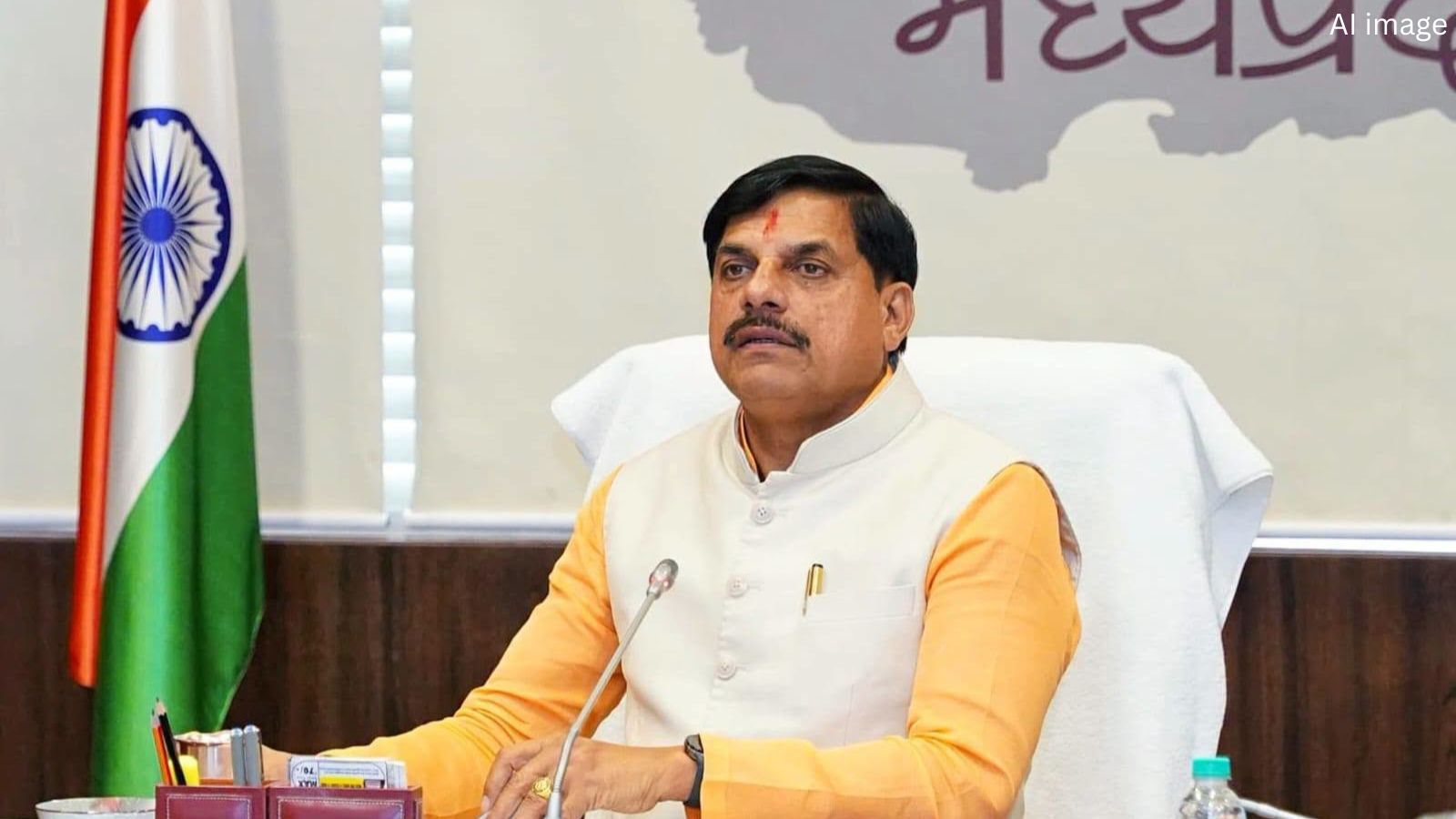 Mohan Yadav speaking at a public event in Madhya Pradesh