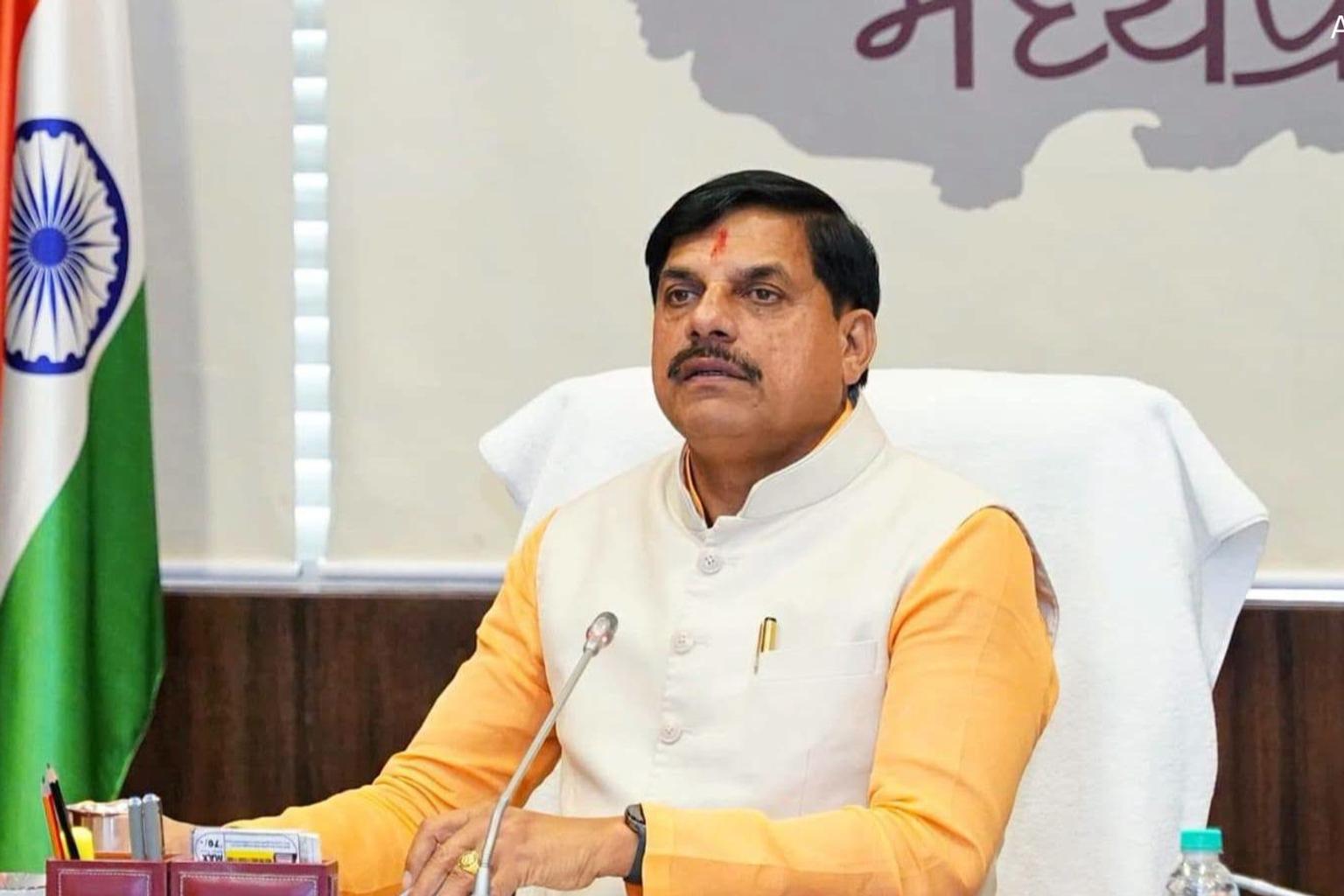 Mohan Yadav speaking at a public event in Madhya Pradesh