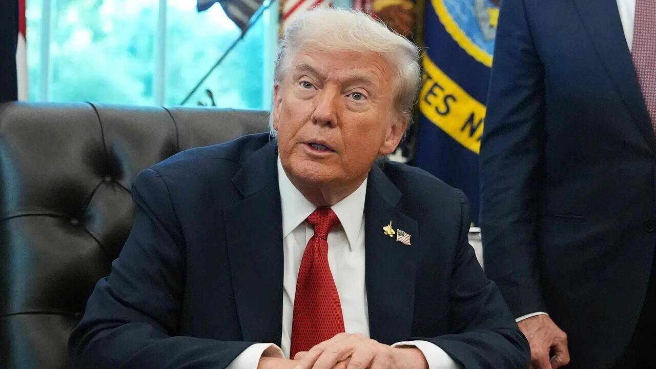 US President Donald Trump speaking at a press conference
