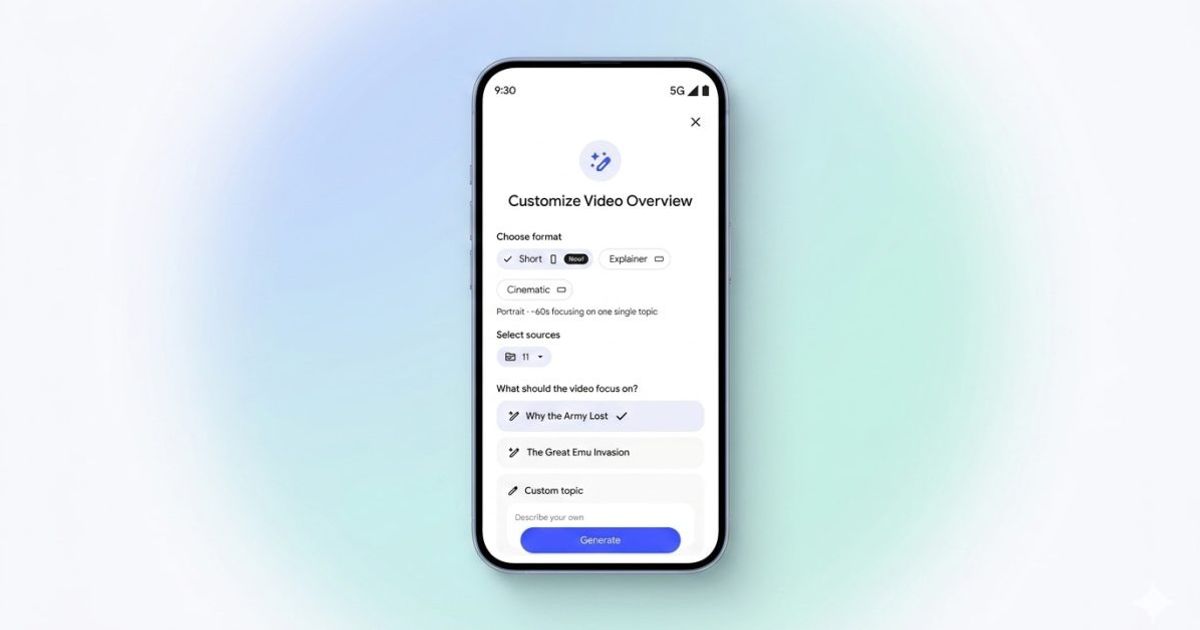 NotebookLM gets Short Video Overviews with Nano Banana 2 Lite