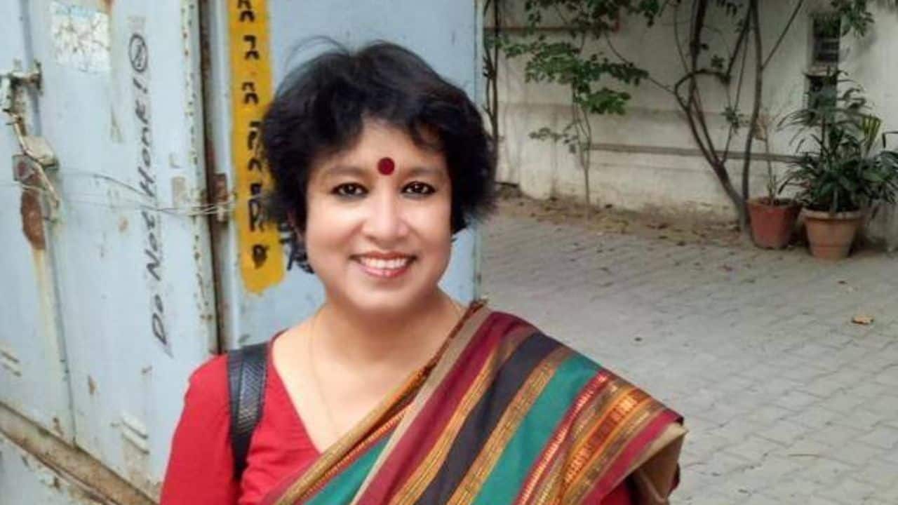 Taslima Nasreen speaking at a public event in Kolkata