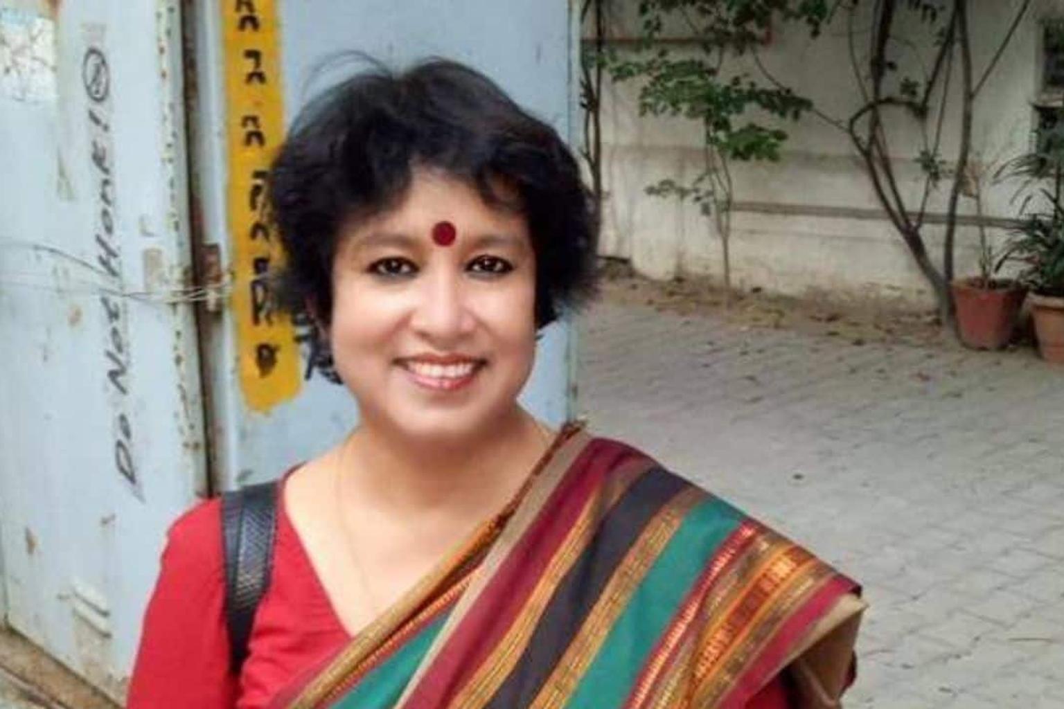 Taslima Nasreen speaking at a public event in Kolkata
