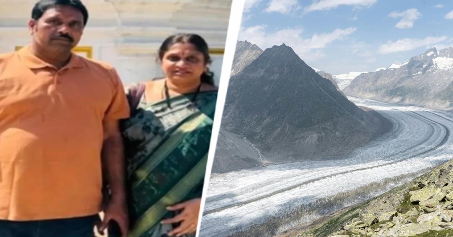 Couple on holiday in Switzerland with scenic mountains