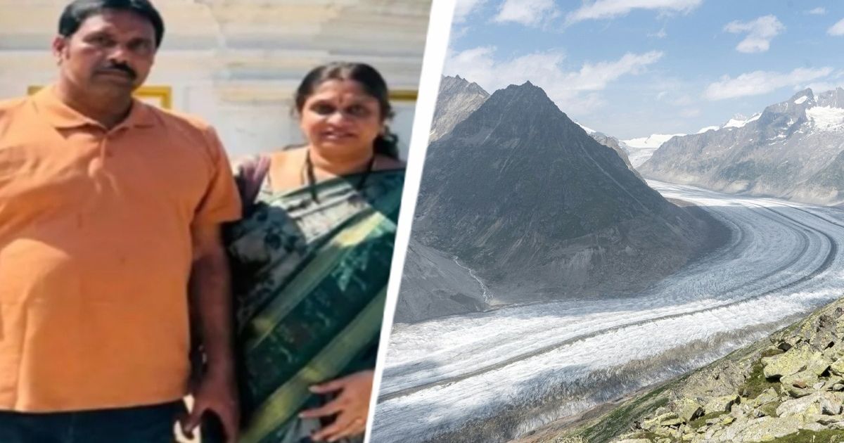 Couple on holiday in Switzerland with scenic mountains