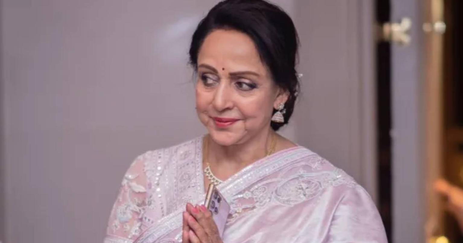 Hema Malini speaking at an event near Parliament