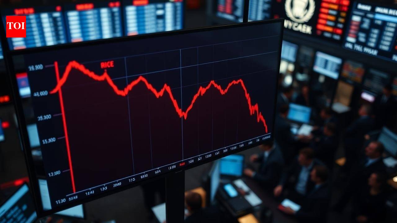 Indian stock market traders watching screens with declining stock prices