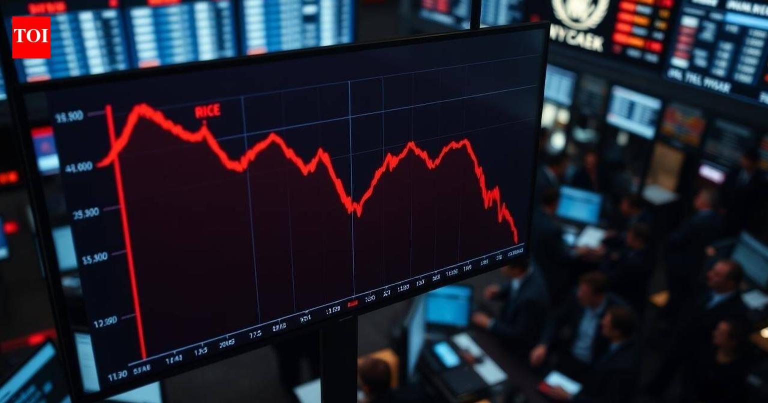 Indian stock market traders watching screens with declining stock prices