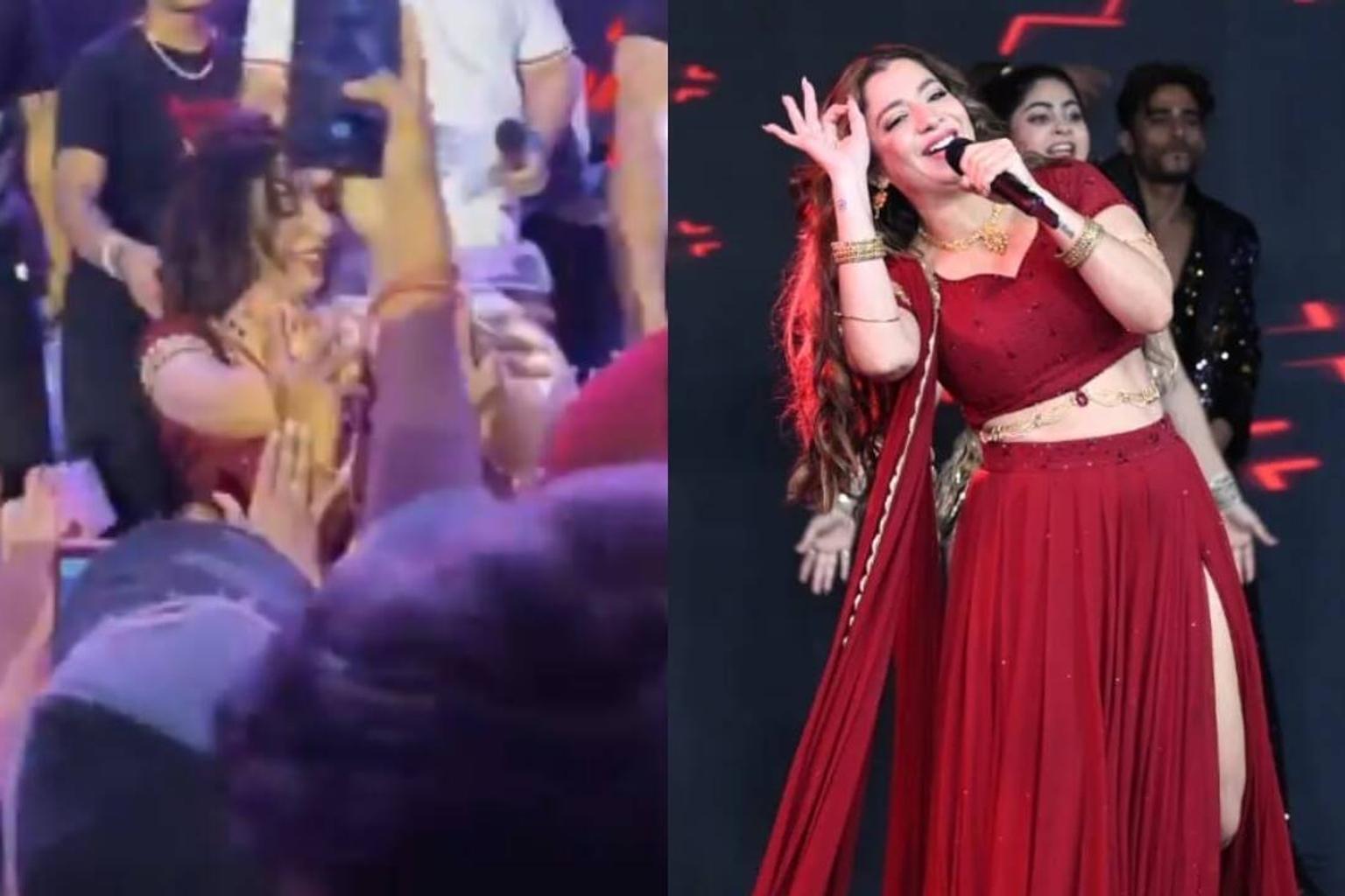 Jasmine Sandlas interacting with crowd at concert