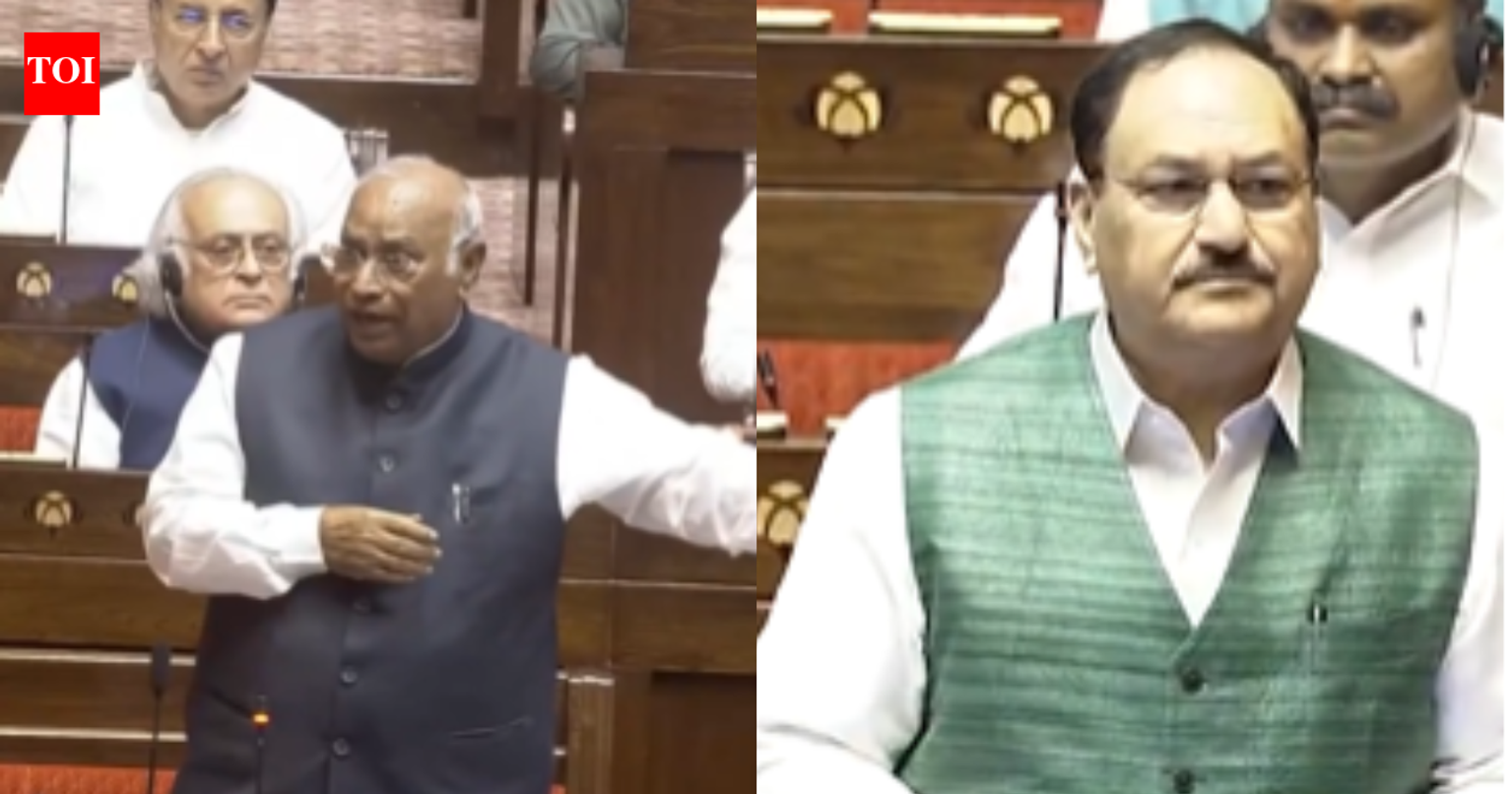 Mallikarjun Kharge and J.P. Nadda in the Rajya Sabha