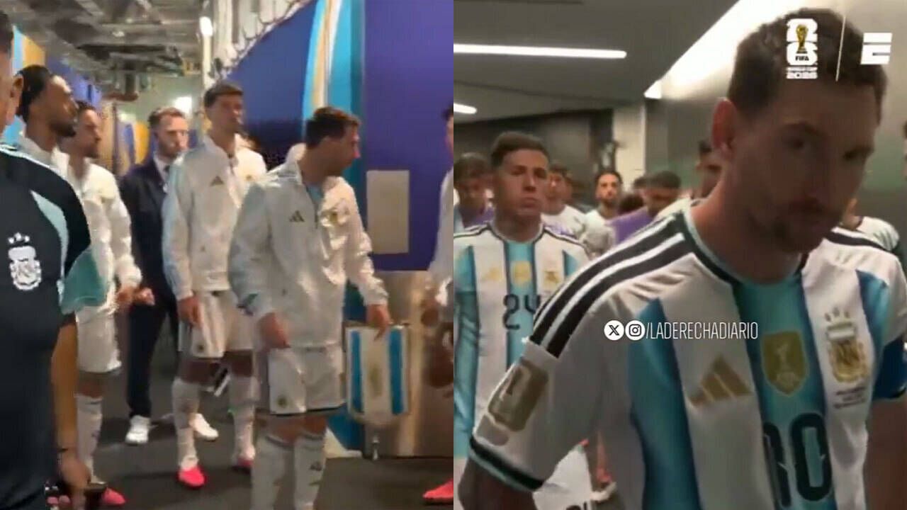 Lionel Messi giving a pep talk to his teammates in the tunnel