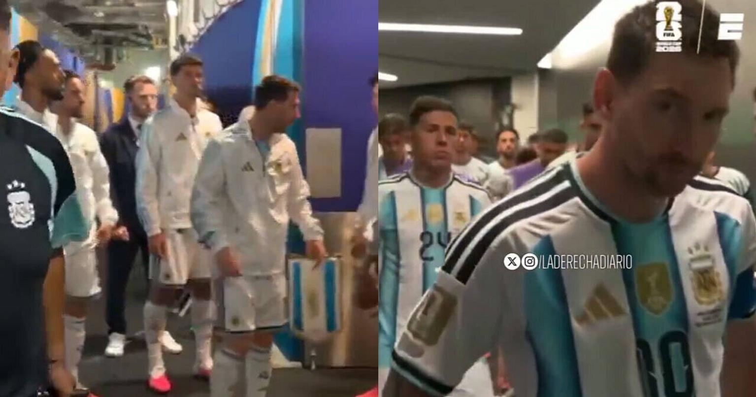 Lionel Messi giving a pep talk to his teammates in the tunnel