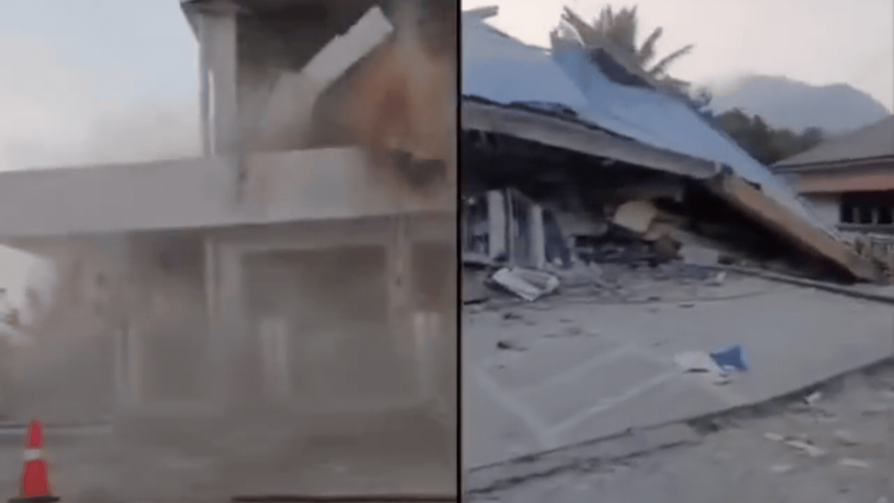 People searching through rubble after earthquake in Indonesia
