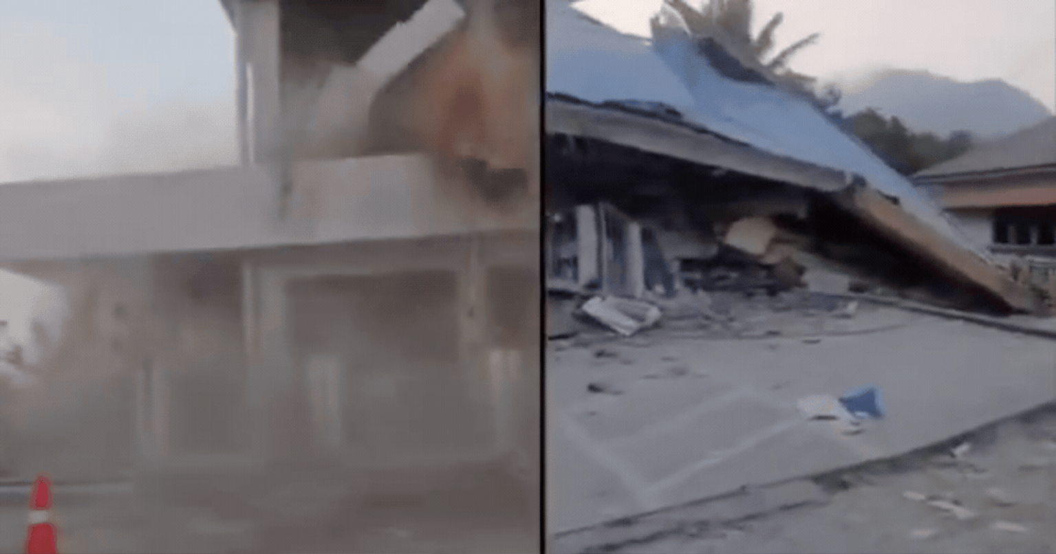 People searching through rubble after earthquake in Indonesia