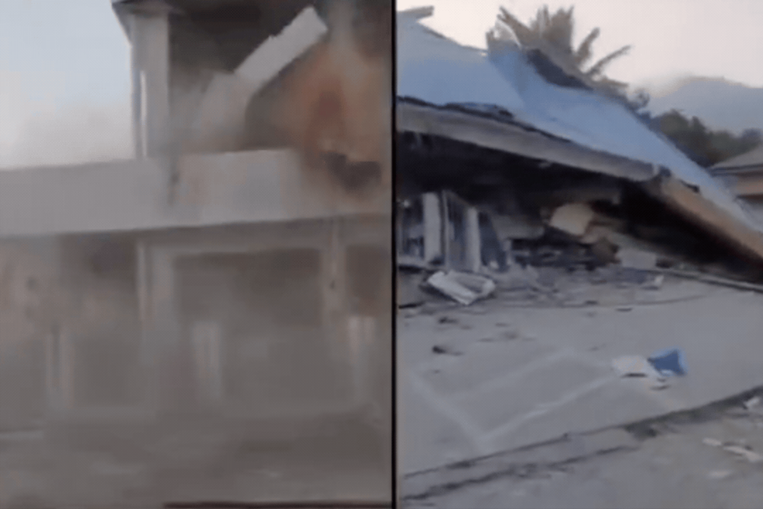 People searching through rubble after earthquake in Indonesia