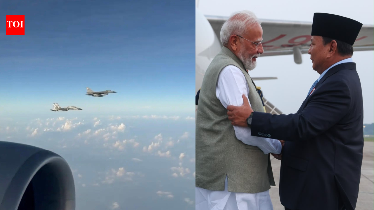Prime Minister Modi stepping out of plane in Indonesia