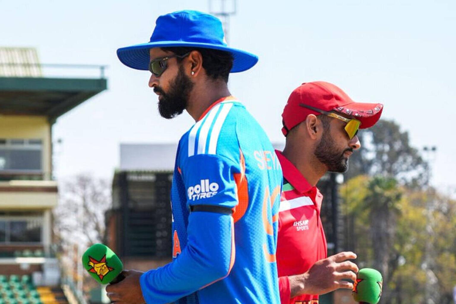Shreyas Iyer and Sikandar Raza at the toss in New Delhi