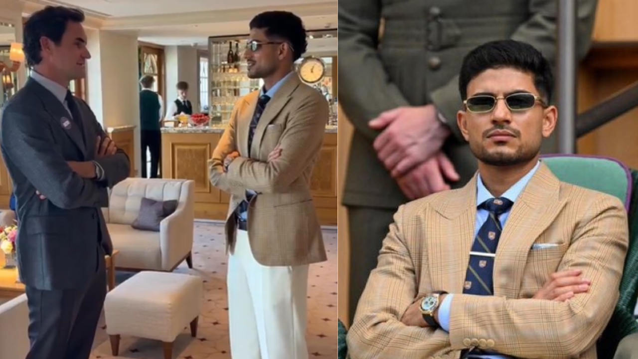 Shubman Gill and Roger Federer chatting at Wimbledon