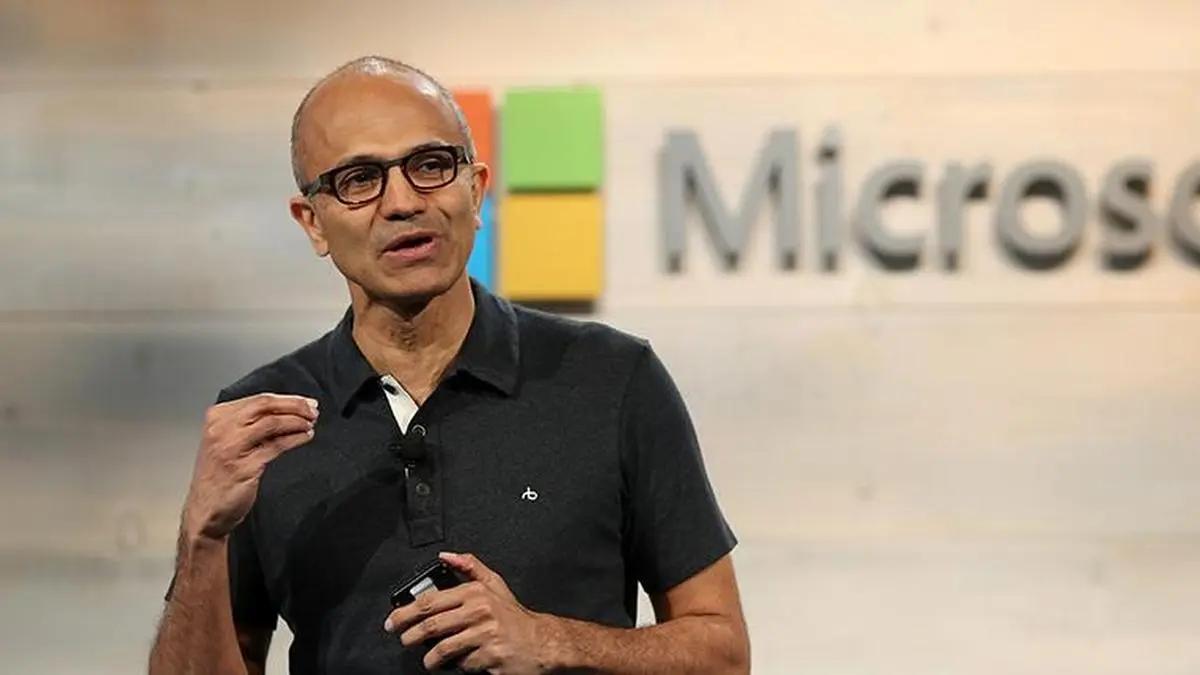 Microsoft CEO Satya Nadella speaking at a conference about AI and trust