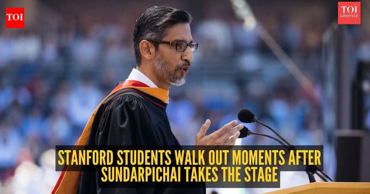 Stanford students walk out of graduation ceremony as Sundar Pichai takes the stage