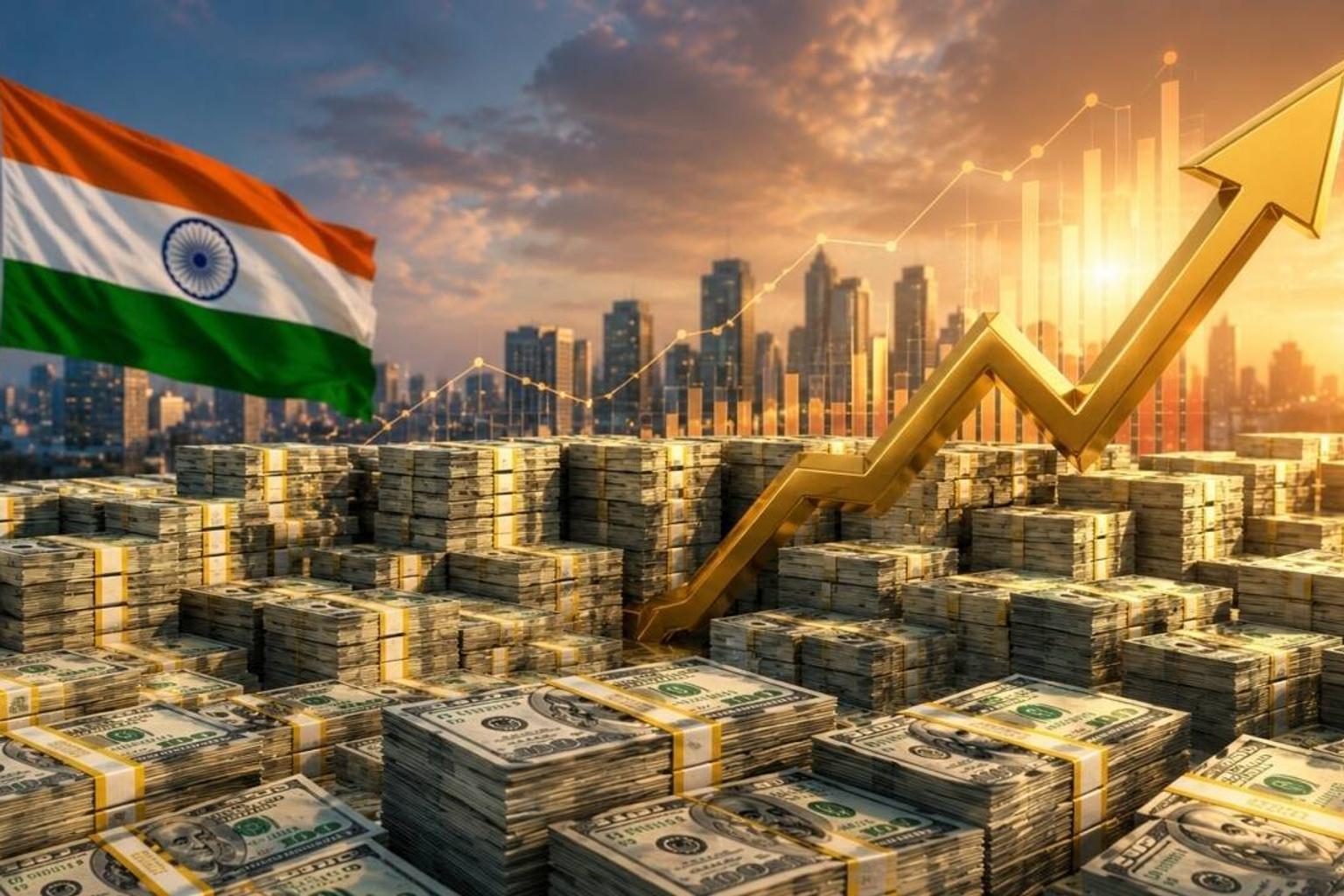 India's business landscape with people and skyscrapers