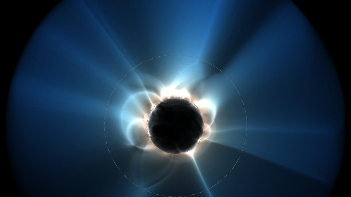 Total solar eclipse with visible corona and petal like structures