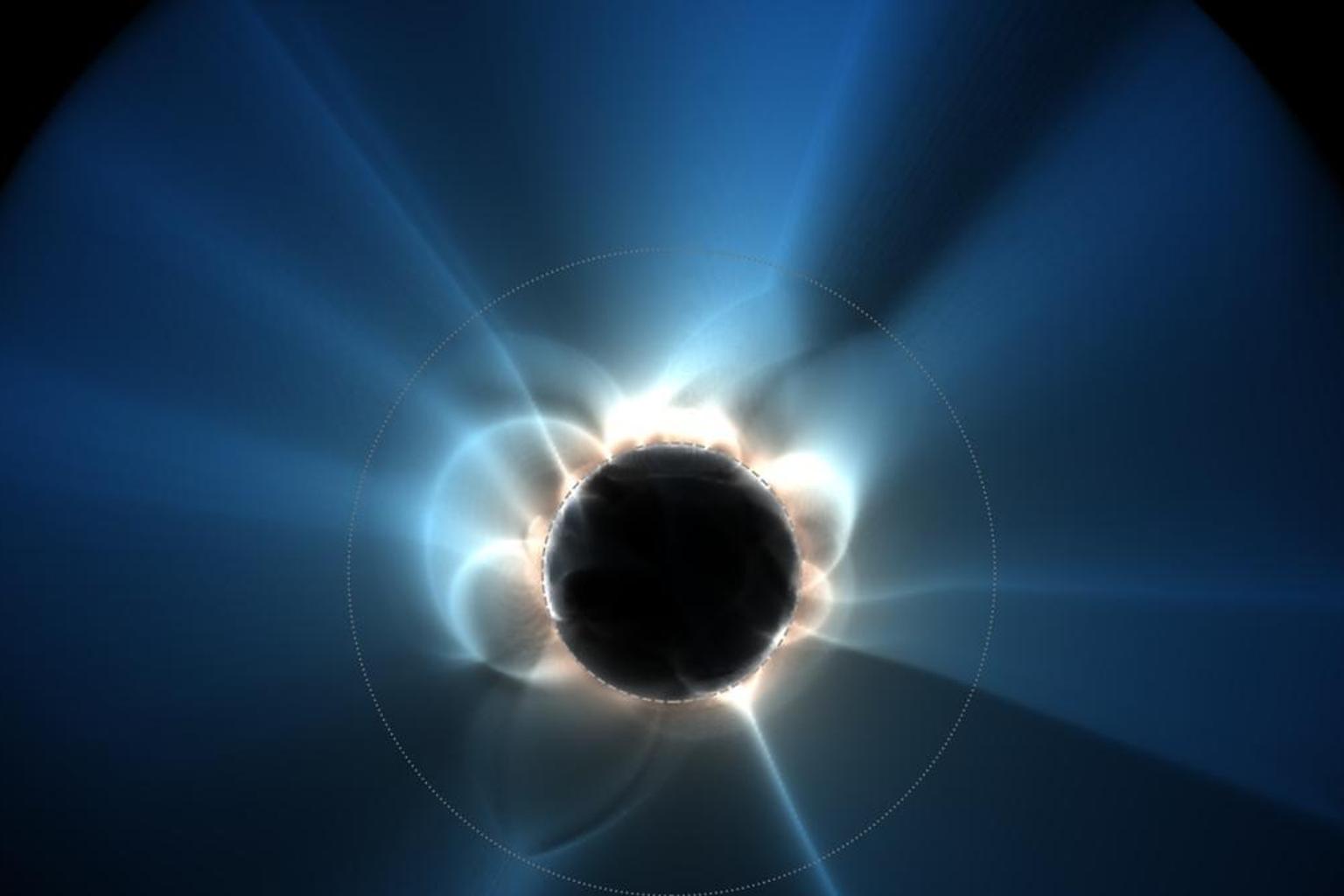 Total solar eclipse with visible corona and petal like structures