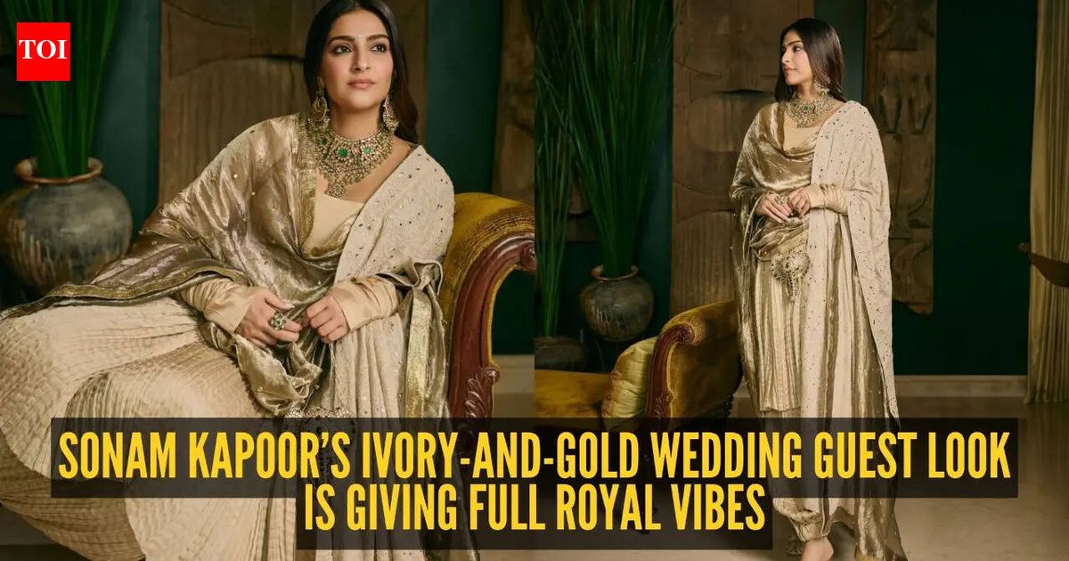 Sonam Kapoor turns up at Anshula Kapoor’s wedding in ivory-gold couture and steals the spotlight effortlessly