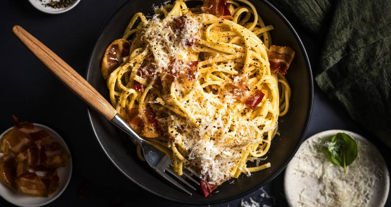 Carbonara laget med linguine fra Jacobs Utvalgte