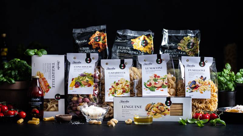 Samlebilde alle pastaprodukter fra Jacobs Utvalgte