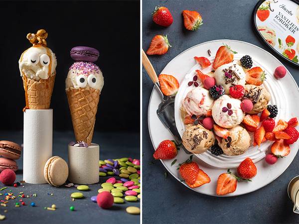 Dessertskål med pavlova og flere typer iskrem fra Jacobs Utvalgte