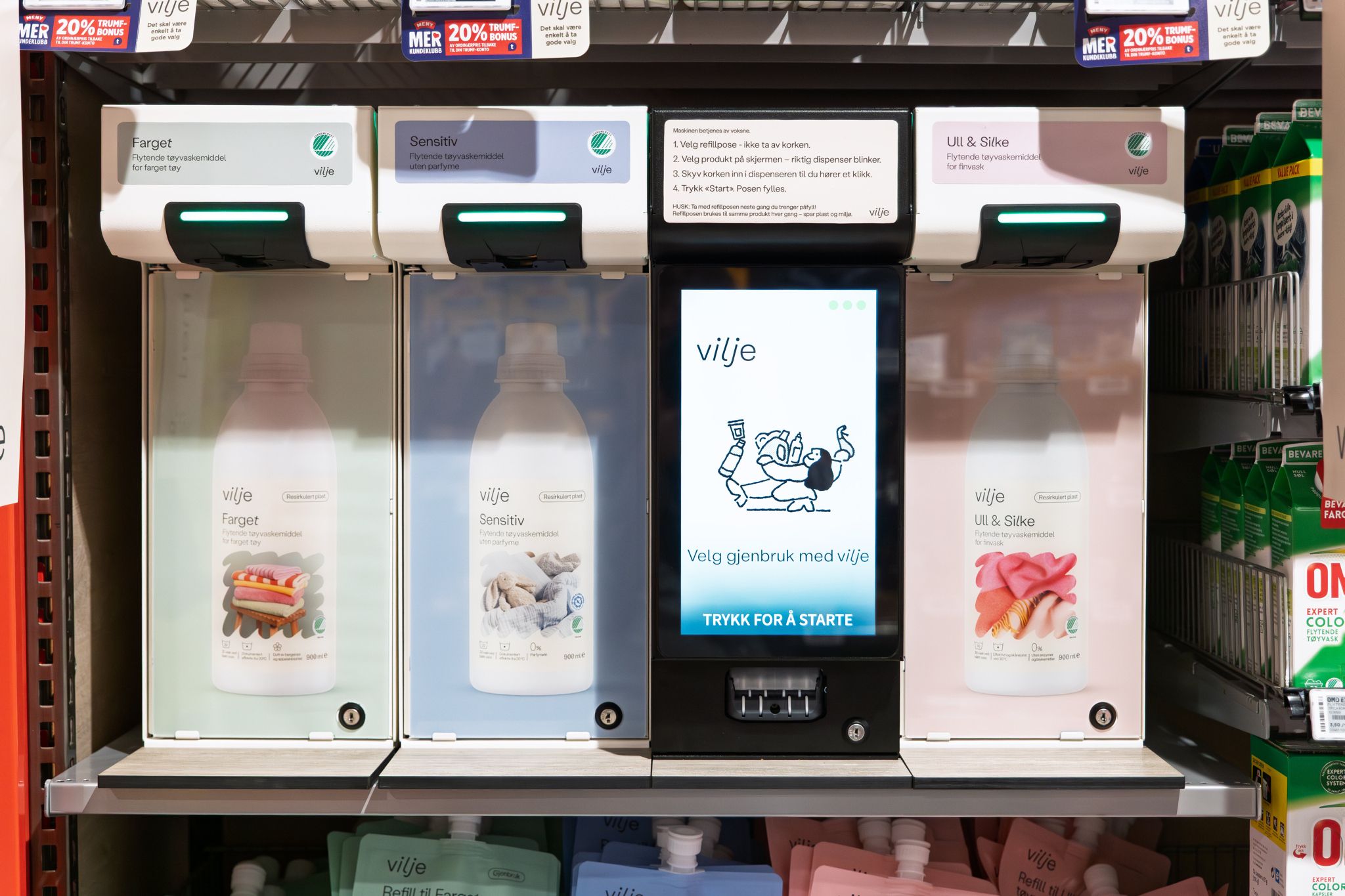 Vilje refillmaskin i butikkhylle