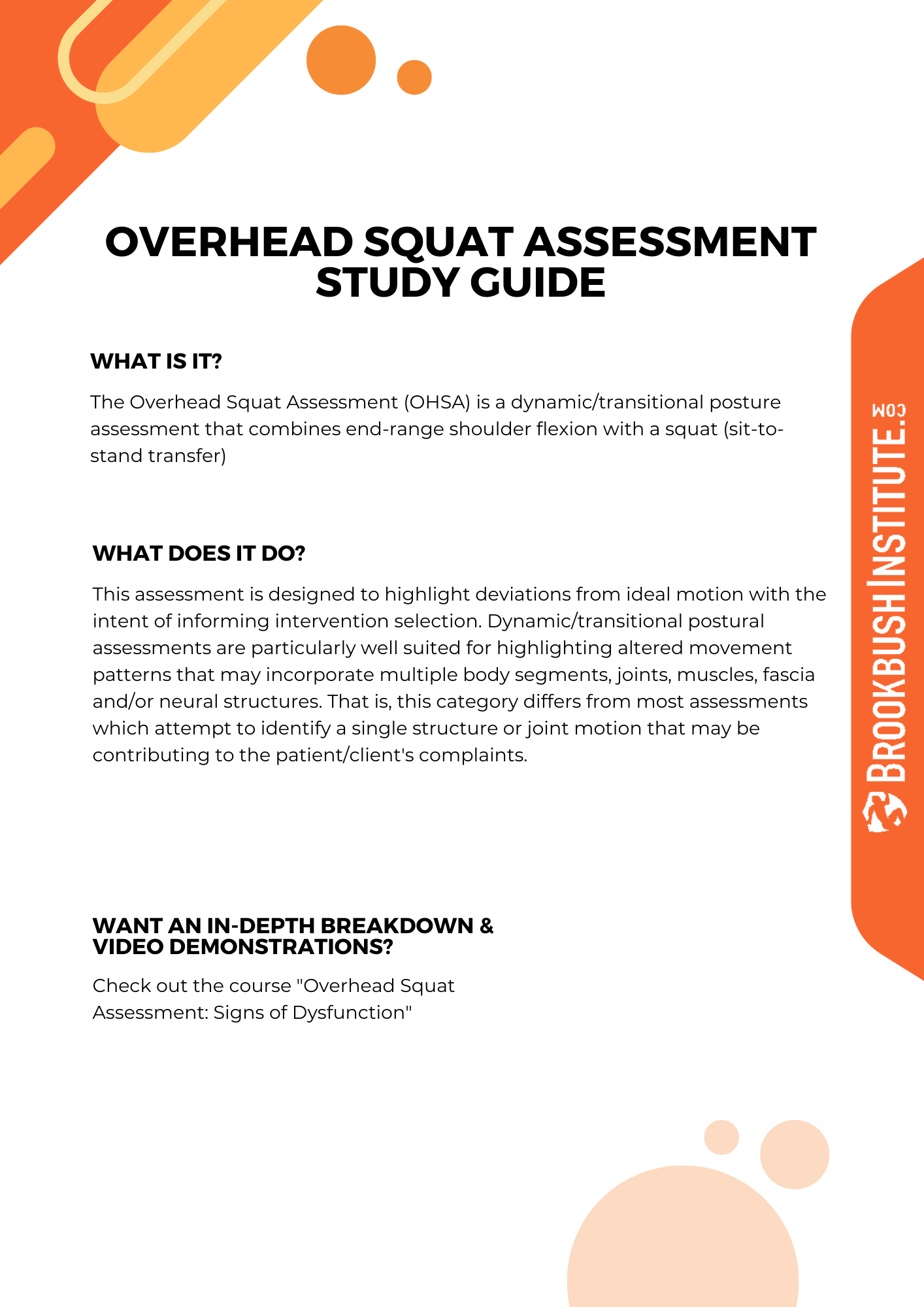Strength and Conditioning Course - 🏋‍♂️Movement screens often involve  several exercises performed one after the other. However, the Overhead Squat  Assessment (OHSA) is one of the quickest ways to gain an overall