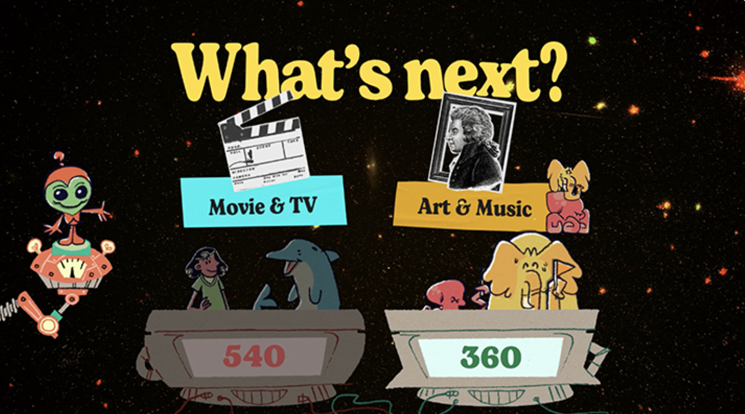 Put your knowledge to the test across a wide range of categories: Art & Music, Science, Sports, Movies & TV, and more. Every round brings something new—so stay sharp and expect surprises.