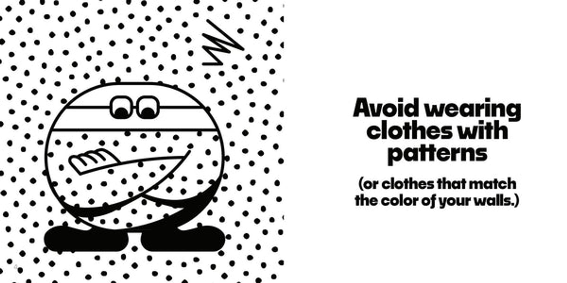 Quick Start Guide graphic advising against patterned clothing for accurate Nex Playground camera tracking.