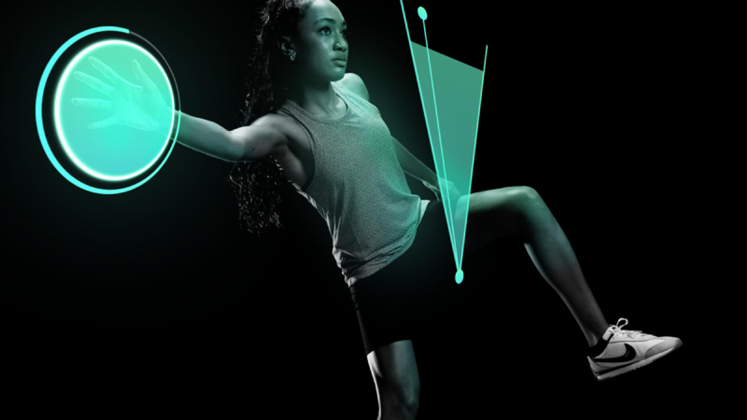 Girl lunging for circle on a screen