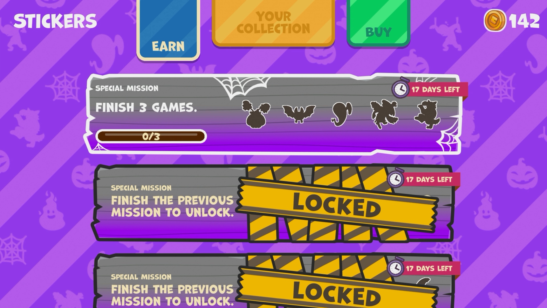 Image of new Copy Cat Deluxe quests to earn Halloween-themed sticker packs. Copy Cat Deluxe is a Nex Playground Play Pass-exclusive experience