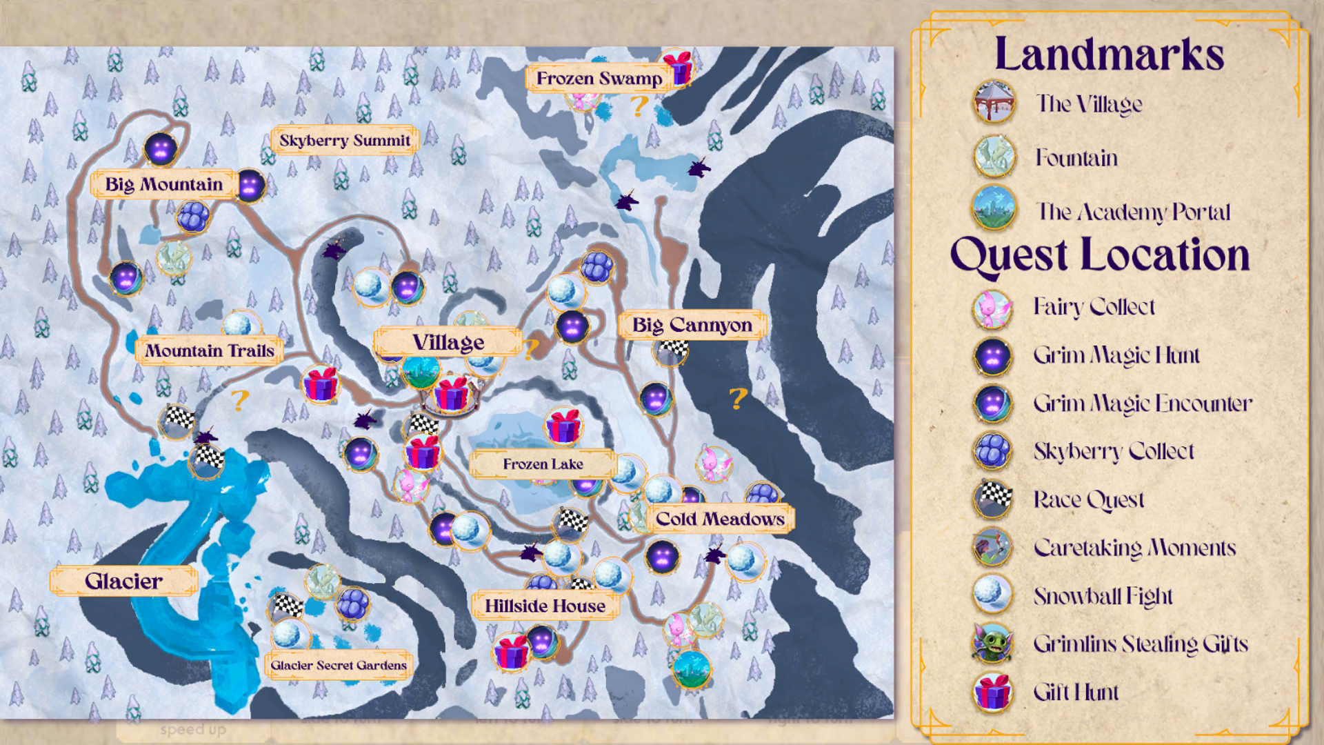 An image of the Snowy Mountain map, found in the Unicorn Academy: Friendship Adventures update, only available on Nex Playground with Play Pass.
