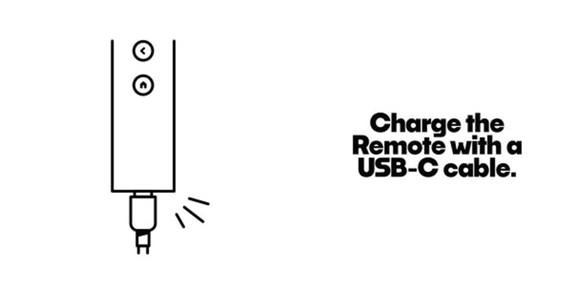 Instructional graphic showing how to charge the Nex Playground remote using a USB-C cable.