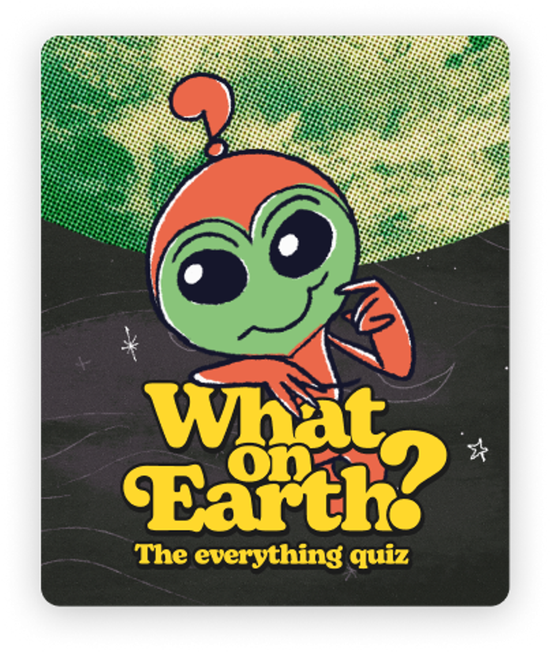 Image of What On Earth game tile featuring a cute alien, highlighting the new trivia game joining Nex Playground + Play Pass this Spring. 