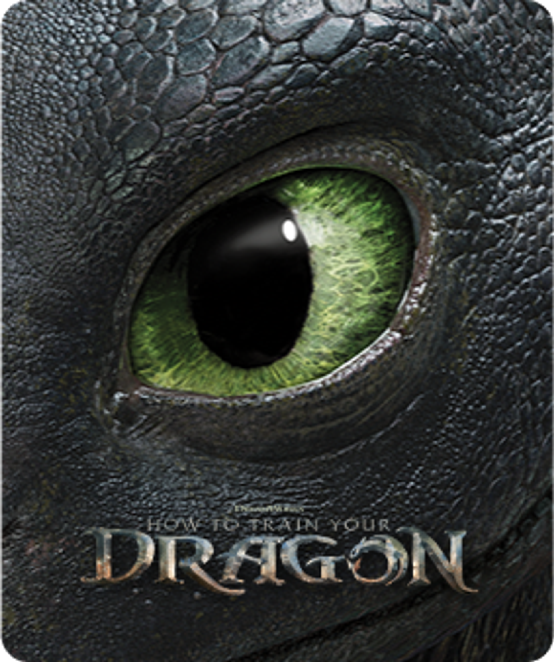 How to Train Your Dragon tile with close up image of Toothless's big green eye.