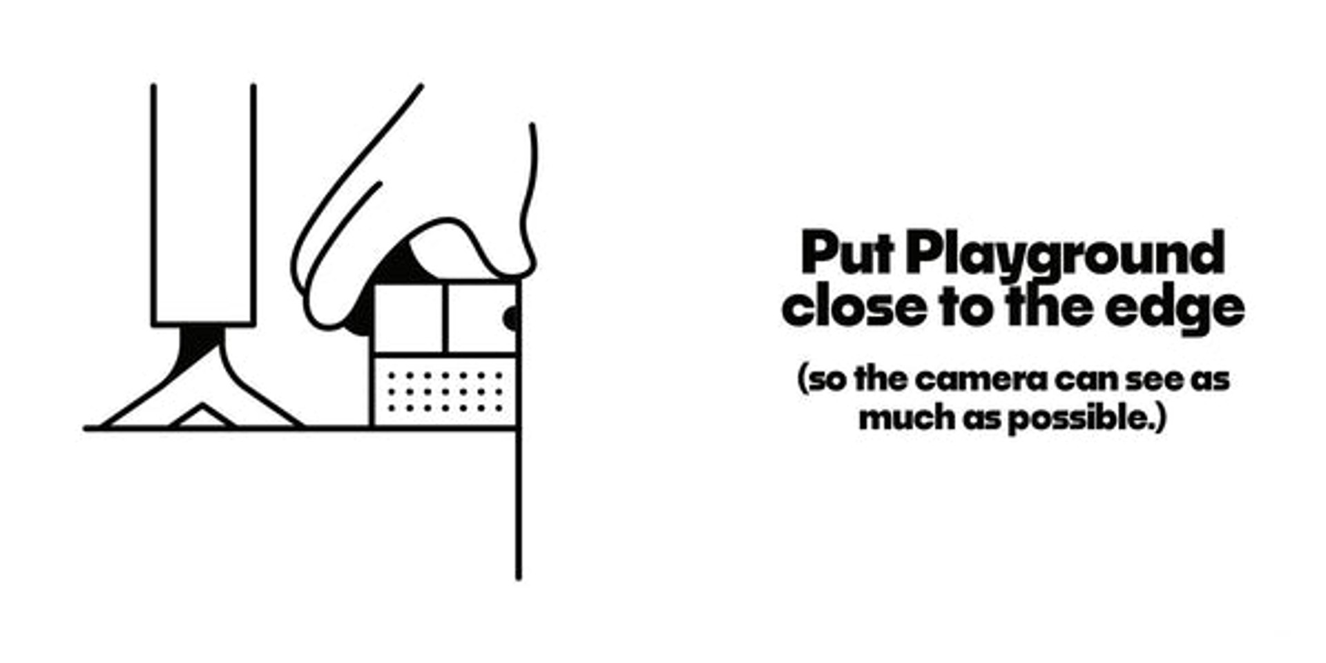 Setup illustration showing the Nex Playground device placed at the edge of a TV stand for best visibility.