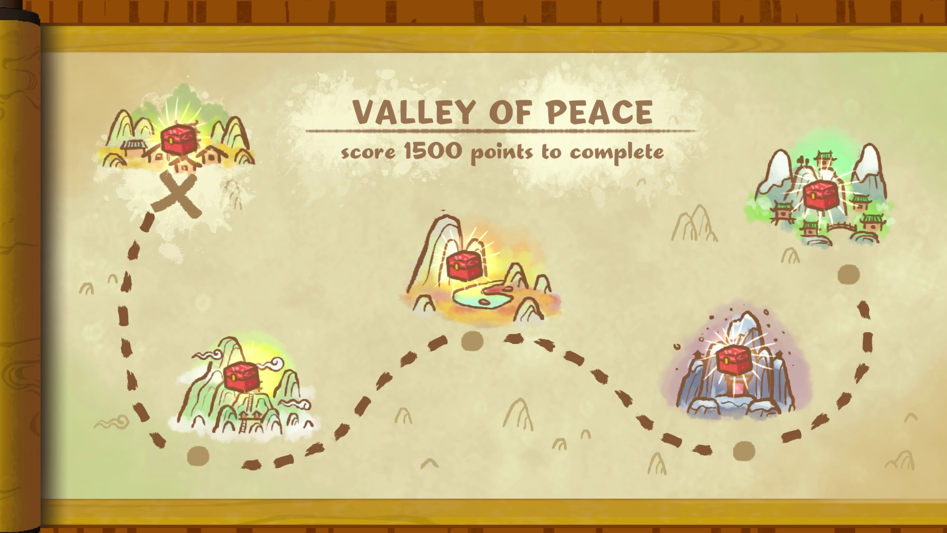 The new Arena Map in Nex Playground's Kung Fu Panda: Train Like A Master, showing illustrated map of 5 different villages.