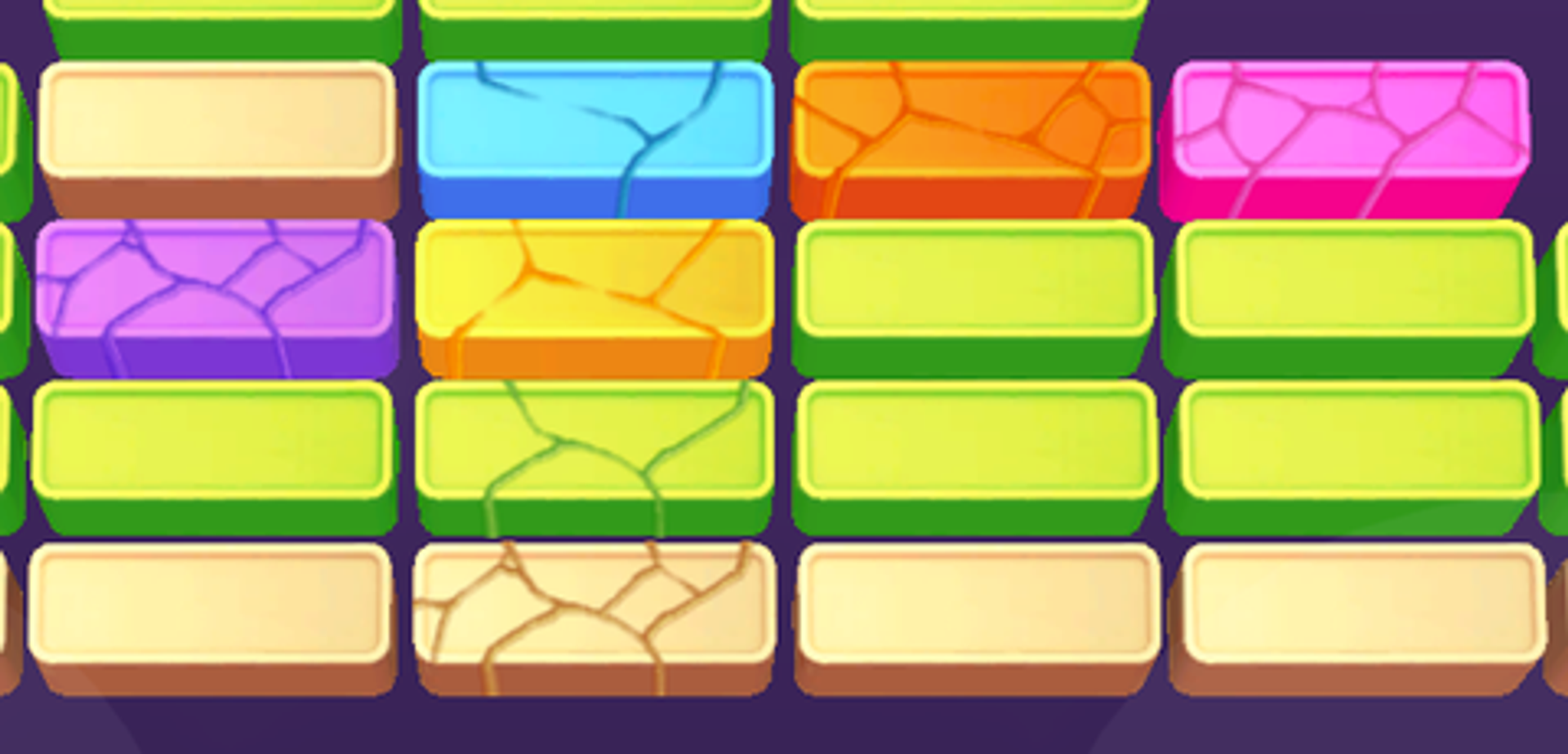 Close-up graphic of multi-colored breaking blocks in the Brick Buster arcade game for the Nex Playground platform.