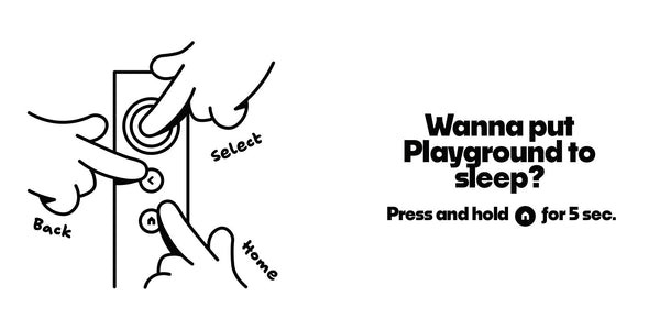 Instructional illustration on holding the home button to put the Nex Playground console to sleep.