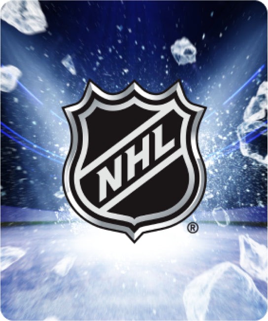 NHL logo with an ice spray behind it, announcing the new NHL game releasing on Nex Playground in October.