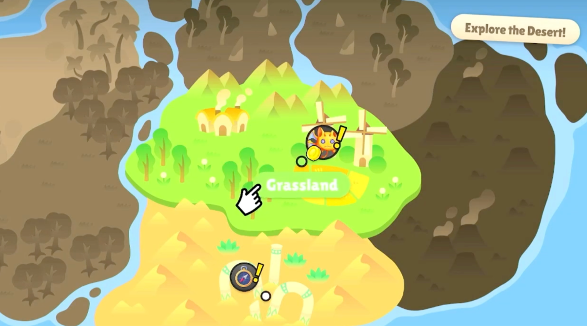 Cursor pointing to the Grassland map in Sword Slash Adventure on Nex Playground.